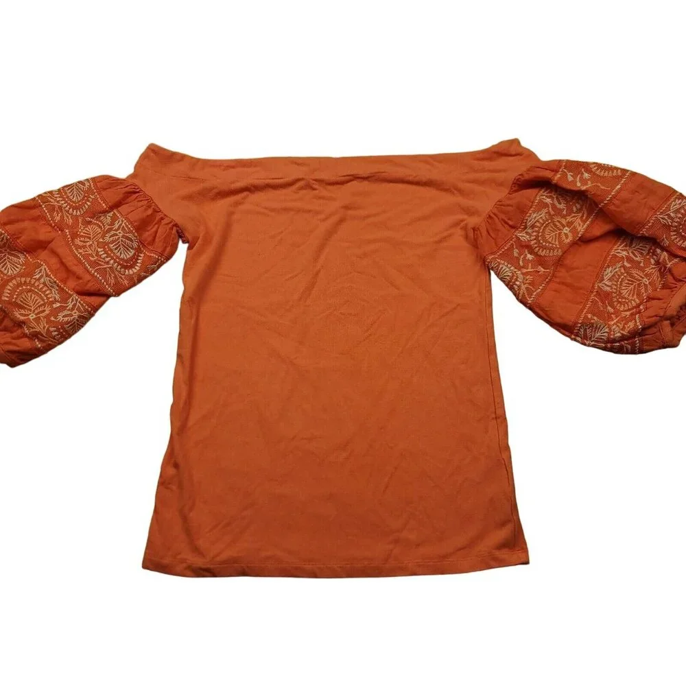 Free People Womens S Top Rock With‎ it Off the Shoulder Coral Puff Sleeves Boho